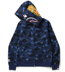 [Best Quality] 1:1 Bape 1ST OG Blue Full Camo Shark Full Zip up Hoodies