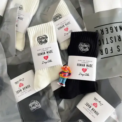 Human Made Black and White Love Embroidered Socks
