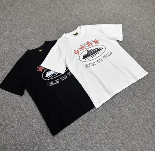 Corteiz Star Logo Print Tee Black White