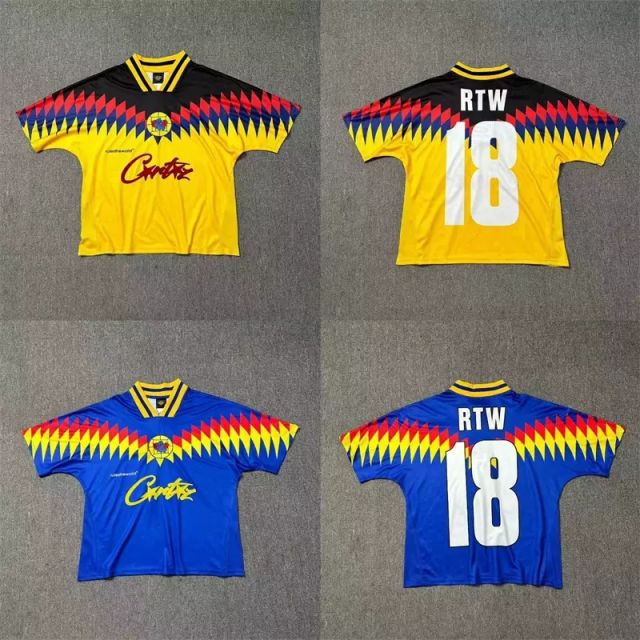 Corteiz Color-Block Embroidered Basketball Jersey Tee Blue Yellow