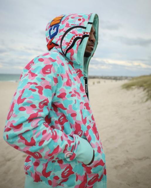 Bape Pink and Green Camouflage Hoodie