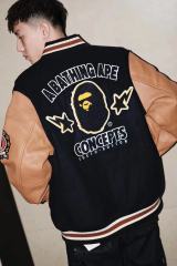 Bape Concepts Leather Sleeve Varsity Jacket