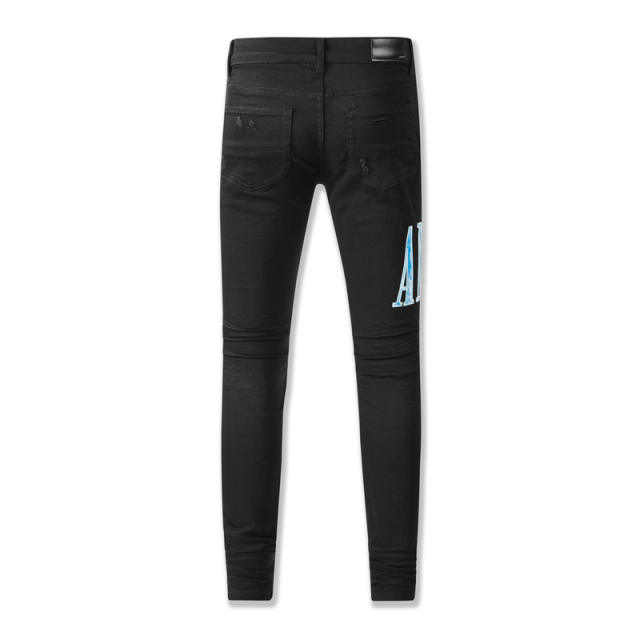 [Best Quality] AM 1:1 Embroidered blue Logo Jeans