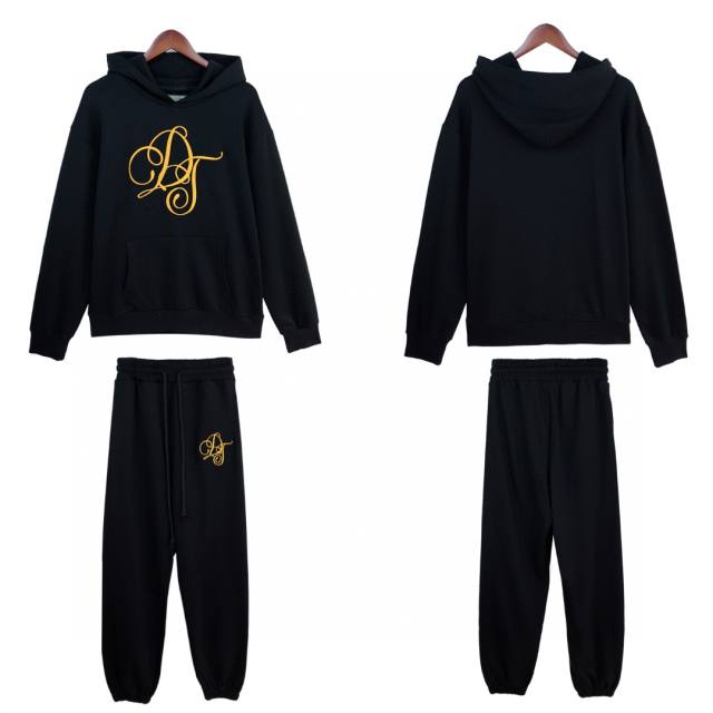 Denim Tears Letter Embroidered Hoodie Pants Set Black