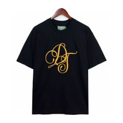 Denim Tears Cotton Flower Embroidered Letter Short Sleeve Black
