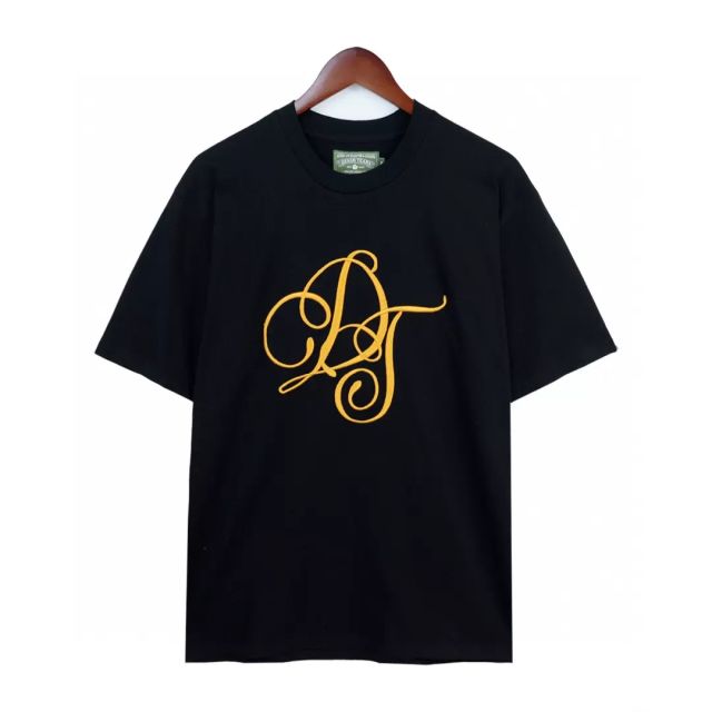 Denim Tears Cotton Flower Embroidered Letter Short Sleeve Black