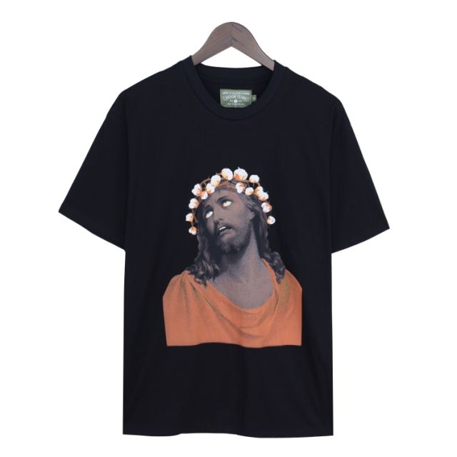 Denim Tears Cotton Flower Vintage Portrait Oil Painting Short Sleeve Black White
