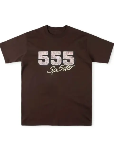 Spider 555 Tree Printed Filled Letter Printed Cotton Short Sleeve T-Shirt