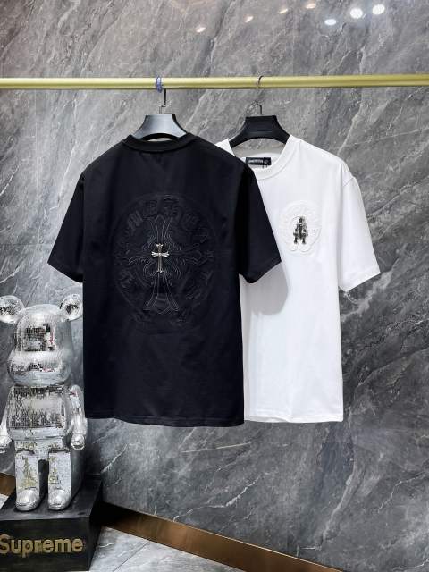Chr0me Heart Horseshoe Sanskrit Handmade Button Cross Patch Embroidered Tee 2 colors