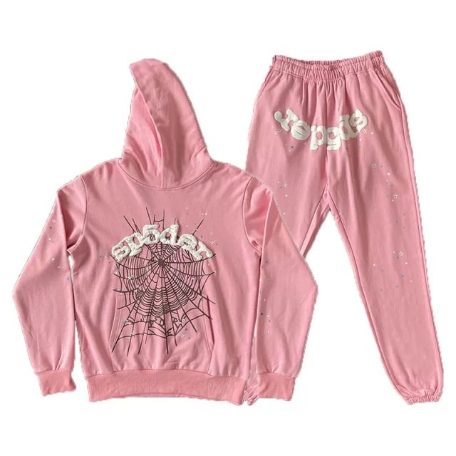 1:1 Spider Foaming Print Pink Hoodie Pants