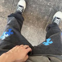 Chr0me Hearts Blue Leather Crosses Jeans Black