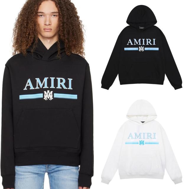 Amiri Blue Letters Hoodie Black White