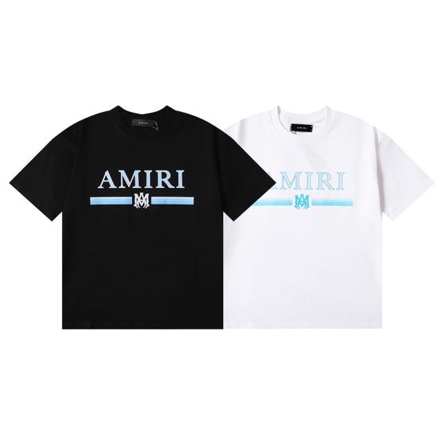Amiri Blue Letters Tee Black White