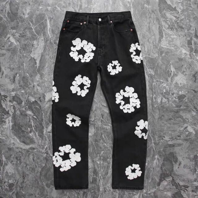 1:1 Best Quality Denim Tears Jeans Pants with Embroidered Logo (Black/Blue)
