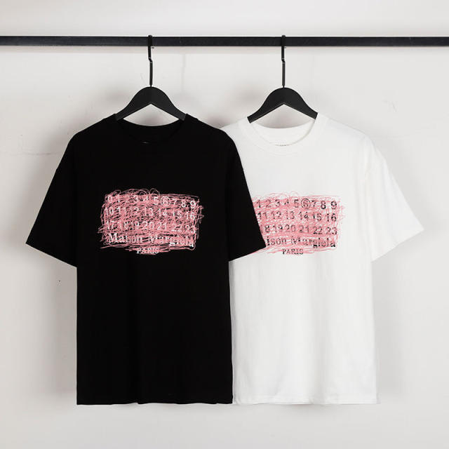 MM6 Pink Graffiti Letters Tee Black White