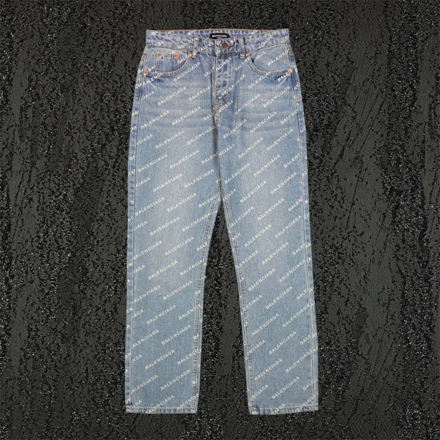 BLCG All Over Print Denim Jeans Pants Blue