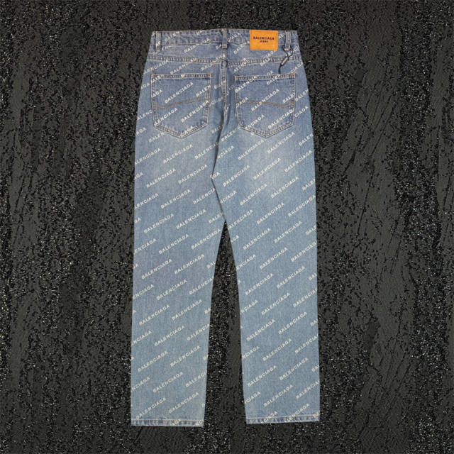 BLCG All Over Print Denim Jeans Pants Blue