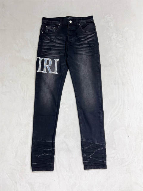 [Best Quality]1:1 Amir* Blue Embroidered Logo Jeans Black