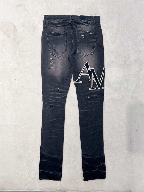 [Best Quality]1:1 Amir* Big Embroidered Logo Jeans Black