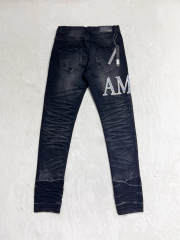 [Best Quality]1:1 Amir* Blue Embroidered Logo Jeans Black
