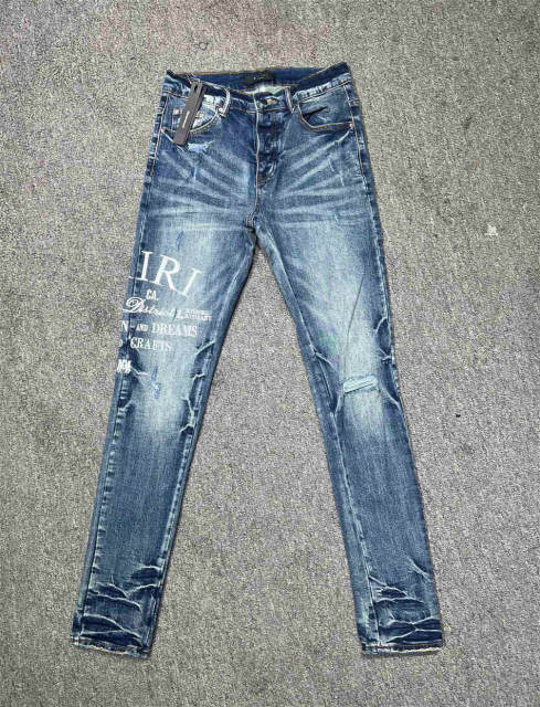 [Best Quality]1:1 Amir* Embroidered Logo Jeans Blue