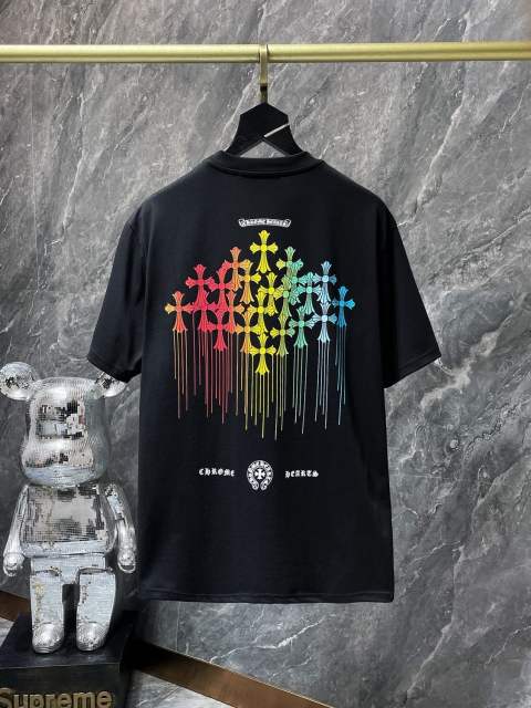 Chr0me Heart Horseshoe Sanskrit Handmade Button Cross Patch Embroidered Tee 2 colors