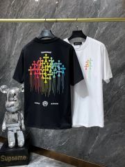 Chr0me Heart Horseshoe Sanskrit Handmade Button Cross Patch Embroidered Tee 2 colors