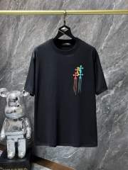 Chr0me Heart Horseshoe Sanskrit Handmade Button Cross Patch Embroidered Tee 2 colors