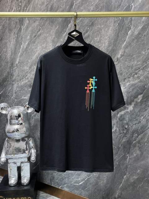 Chr0me Heart Horseshoe Sanskrit Handmade Button Cross Patch Embroidered Tee 2 colors