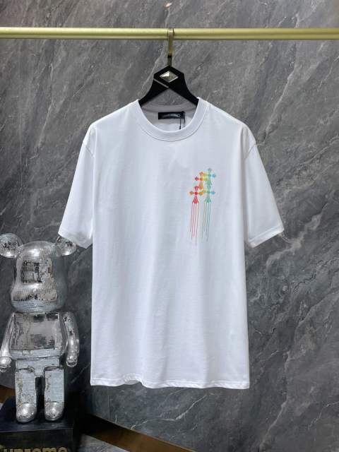 Chr0me Heart Horseshoe Sanskrit Handmade Button Cross Patch Embroidered Tee 2 colors