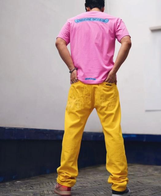 Chr0me Hearts Yellow Leather Patch Crosses Pants