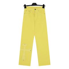 Chr0me Hearts Yellow Leather Patch Crosses Pants