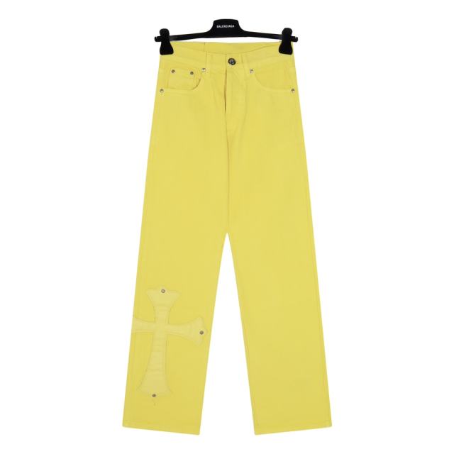 Chr0me Hearts Yellow Leather Patch Crosses Pants