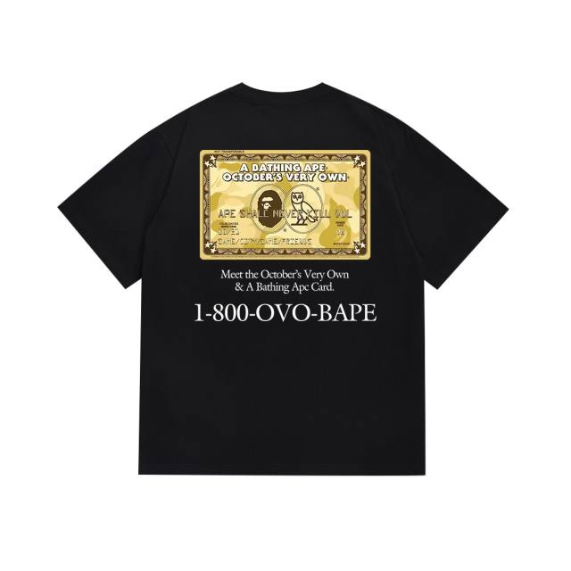 Bape A Bathing Golden Card Ape Big Logo T-Shirt Tee Black White