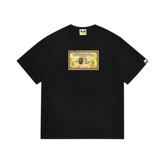 Bape A Bathing Golden Card Ape Big Logo T-Shirt Tee Black White