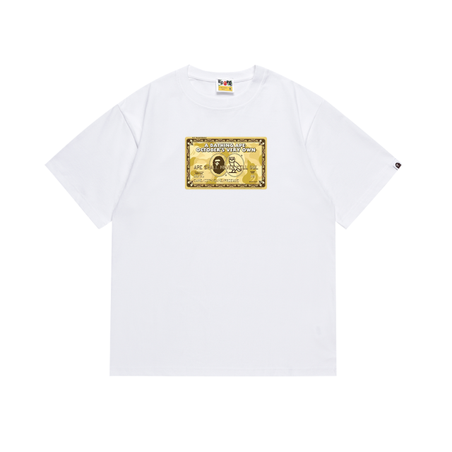 Bape A Bathing Golden Card Ape Big Logo T-Shirt Tee Black White