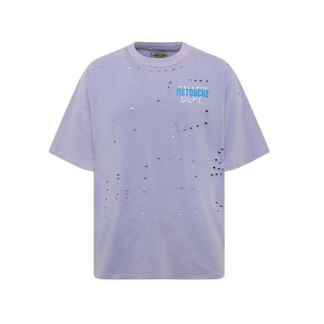 Gallery Dept Distressed Worn-out Holes Logo T-shirt Purple Yellow