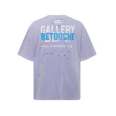 Gallery Dept Distressed Worn-out Holes Logo T-shirt Purple Yellow