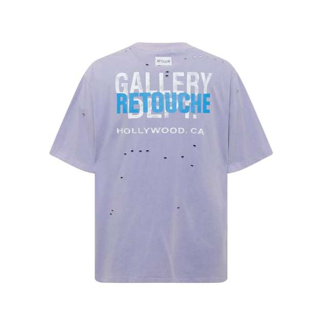 Gallery Dept Distressed Worn-out Holes Logo T-shirt Purple Yellow