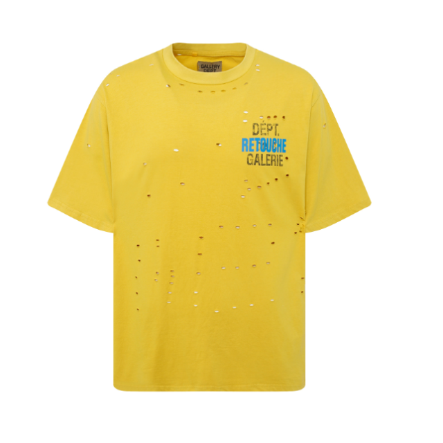 Gallery Dept Distressed Worn-out Holes Logo T-shirt Purple Yellow