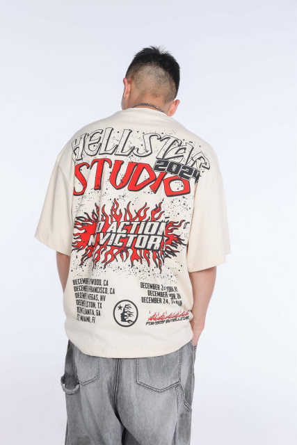 Hellstar Flame Brain Storm Print T-Shirt Beige