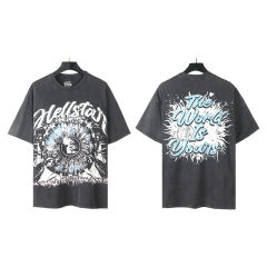 Hellstar Burst Letter Eye Print Washed Version T-Shirt Black