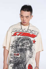 Hellstar Flame Brain Storm Print T-Shirt Beige