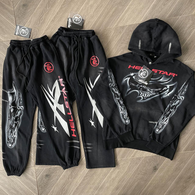 Hellstar Studios Airbrushed Skull Hoodie Pants Tracksuit