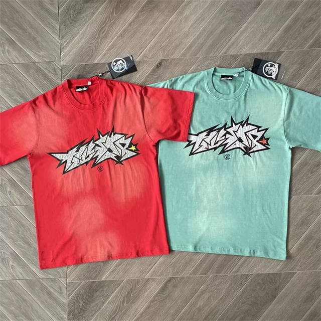 1:1 Hellstar Studios UNRELEASED Crack Paint T-Shirt Red Teal