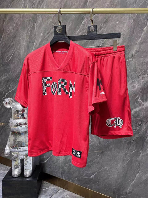 CH Mesh T-Shirt Shorts Set (Black/Red/Blue)