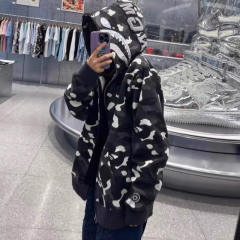 [Best Quality] 1:1 BAPE Shark Full Zip-up Camo Hoodie Glow in the Dark Black