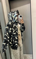 [Best Quality] 1:1 BAPE Shark Full Zip-up Camo Hoodie Glow in the Dark Black