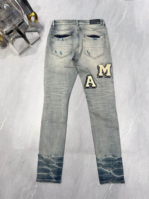 [Best Quality]1:1 Amiri Embroidered Logo Light Indigo Denim Jeans