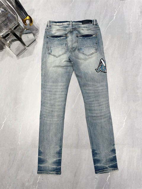 [Best Quality]1:1 Am*ri Blue Dragon Embroidered Fonts Denim Jeans